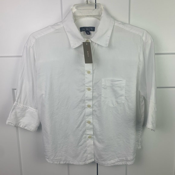 NWT J Crew Size 0 XS Herringbone twill button-up shirt White Career Corpcore - Picture 2 of 6